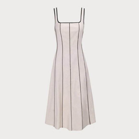 Khaki Square Neck Contrast Midi Dress - Picture 1 of 6
